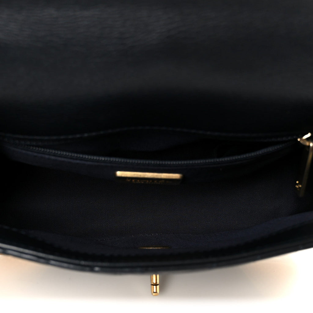 Calfskin Chevron Quilted Mini Rock The Corner Flap Black