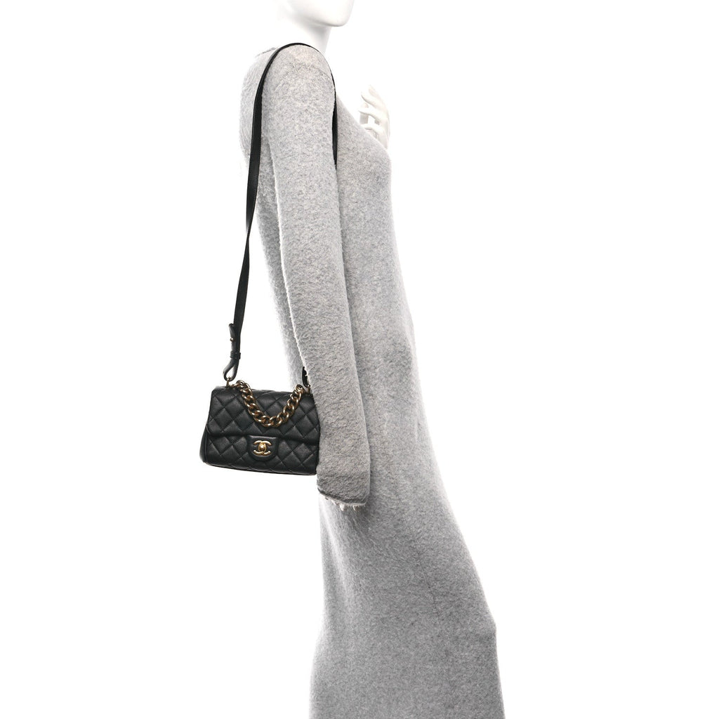 Shiny Sheepskin Quilted Mini Trapezio Flap Black