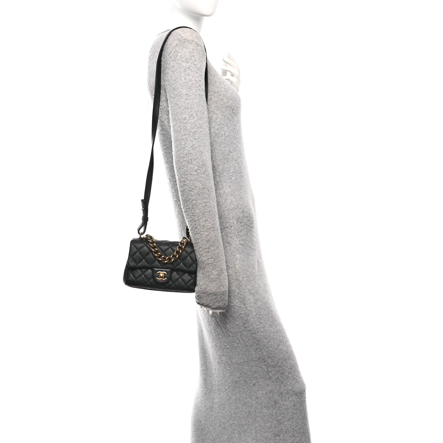 Shiny Sheepskin Quilted Mini Trapezio Flap Black
