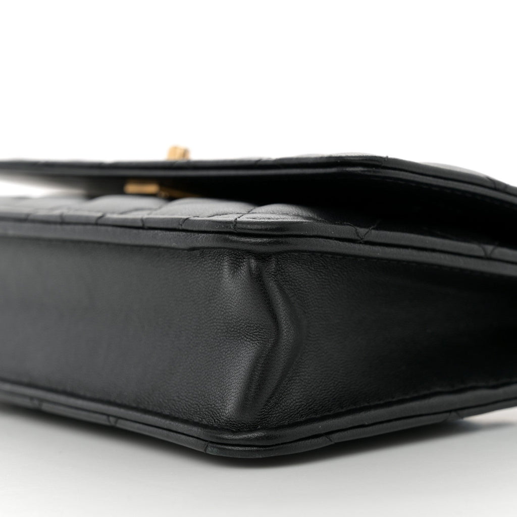 Lambskin Quilted Sweet Camellia Wallet On Chain WOC Black