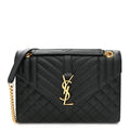 Grain De Poudre Textured Mixed Matelasse Triquilt Medium Monogram Satchel Black
