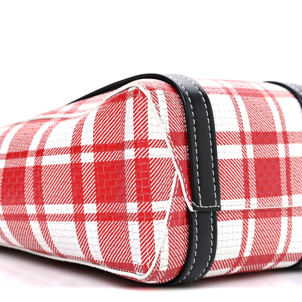 Calfskin Embossed Plaid North-South Small Barbes Shopper Tote Red