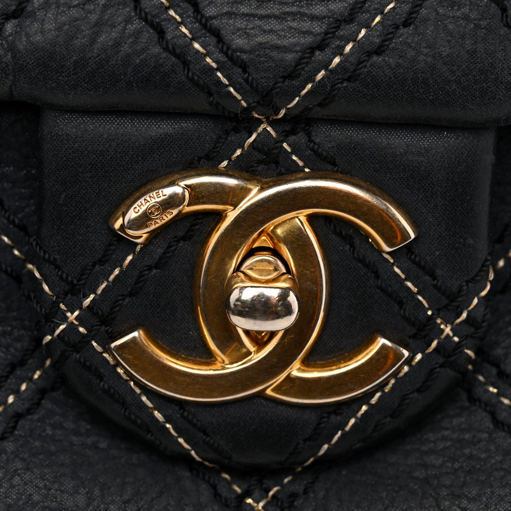 Iridescent Calfskin Triple Stitched Medium Flap Navy