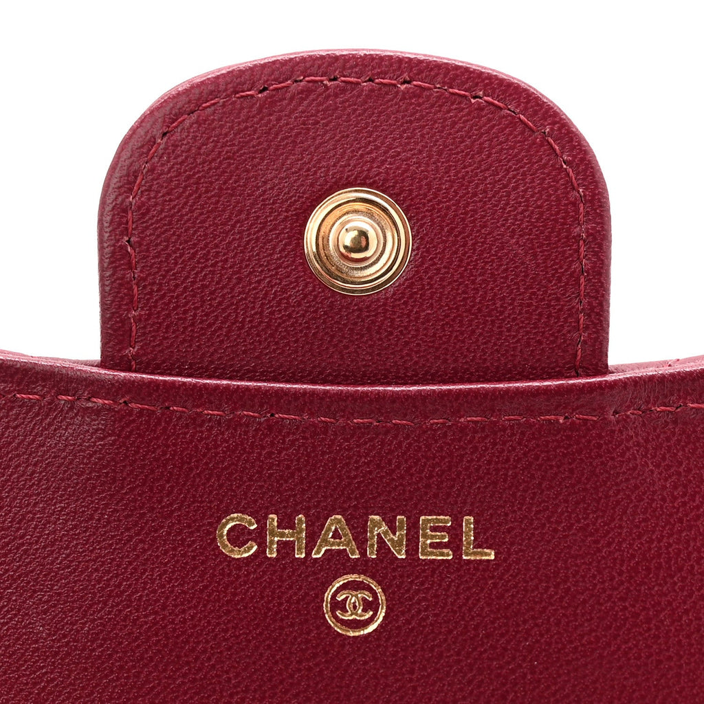 Lambskin Quilted Top Handle Flap Coin Purse With Chain Burgundy