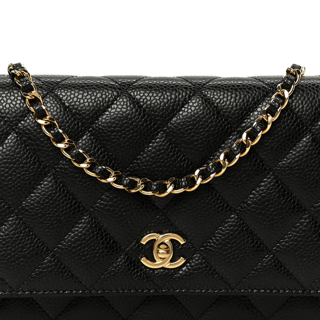 Caviar Quilted CC Turnlock Wallet On Chain WOC Black