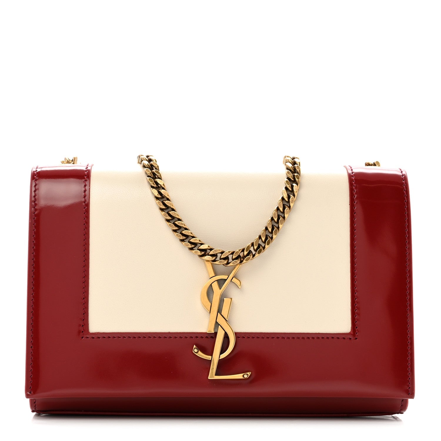 Nappa Patent Calfskin Two-Toned Small Monogram Kate Satchel Off White Oxblood Red