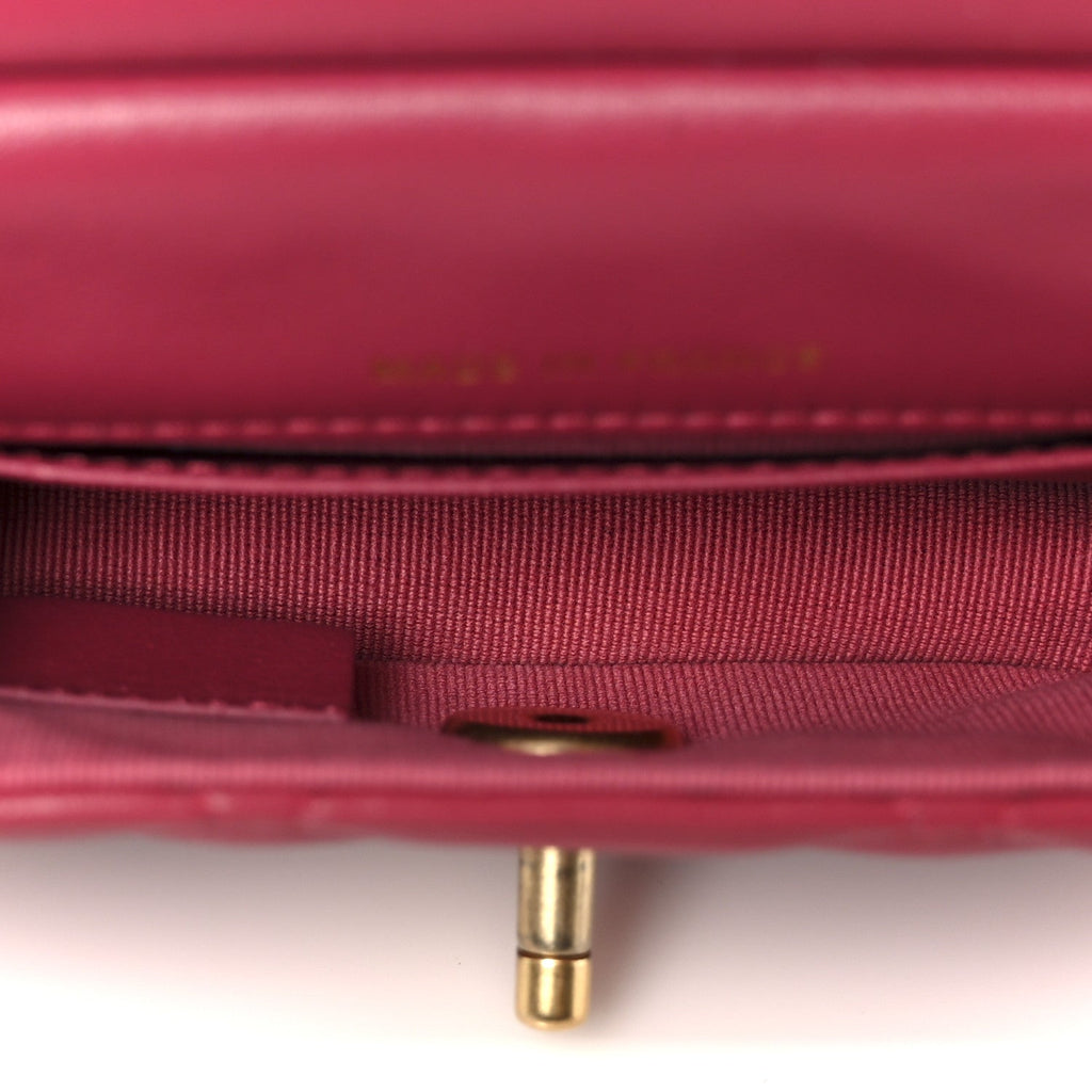 Calfskin Quilted Lady Handle Flap  Holder With Chain Dark Pink