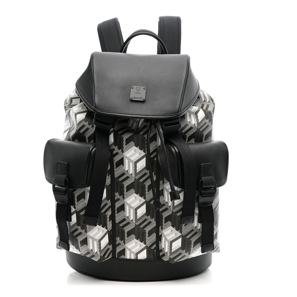 Canvas Nappa Cubic Monogram Medium Brandenburg Backpack Black White