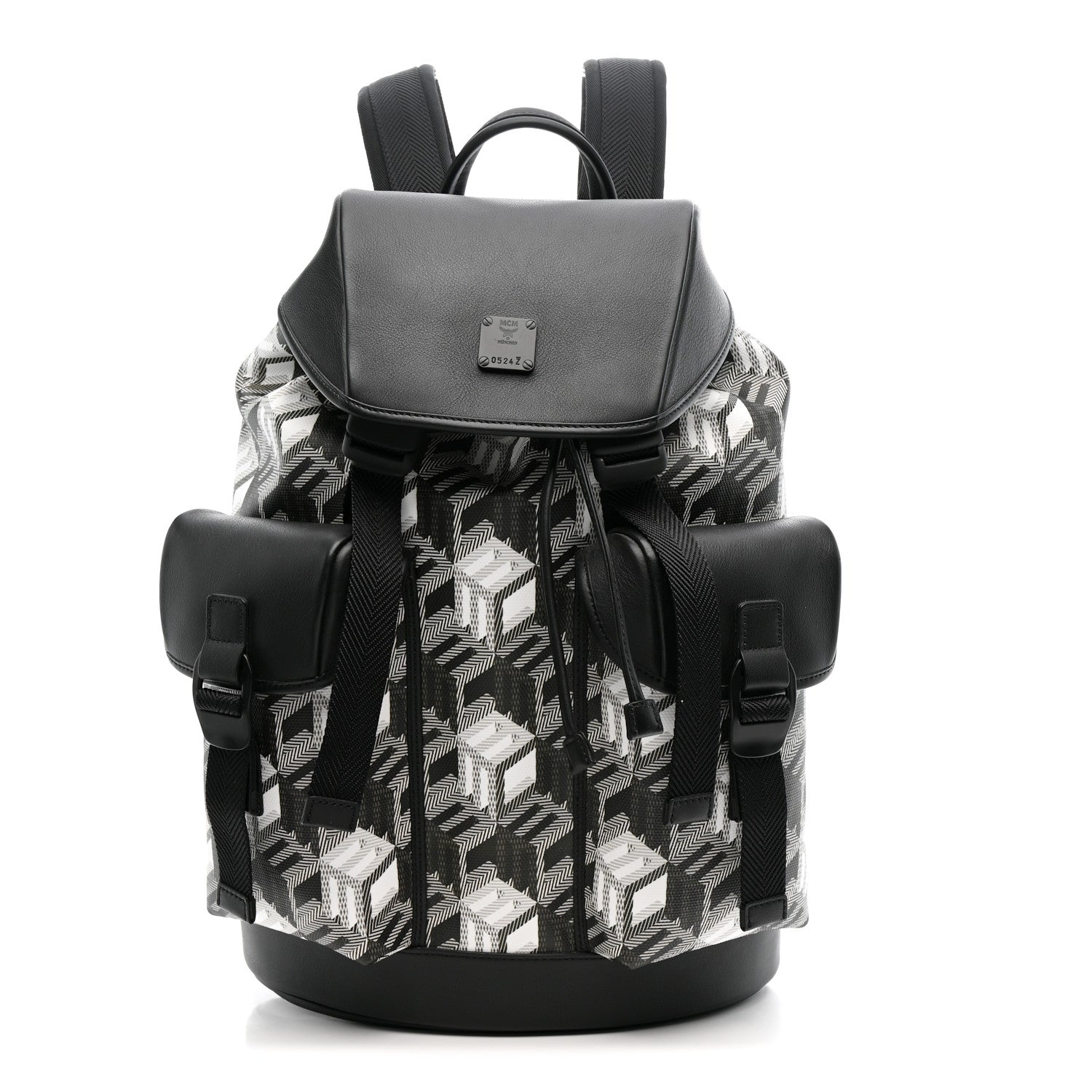 Canvas Nappa Cubic Monogram Medium Brandenburg Backpack Black White