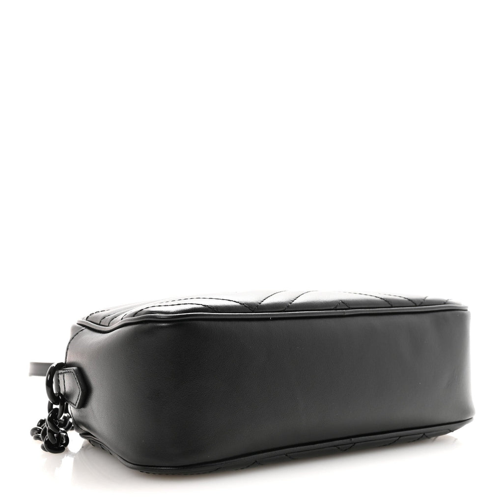 Calfskin Matelasse Monochrome Small GG Marmont Chain Shoulder Bag Black