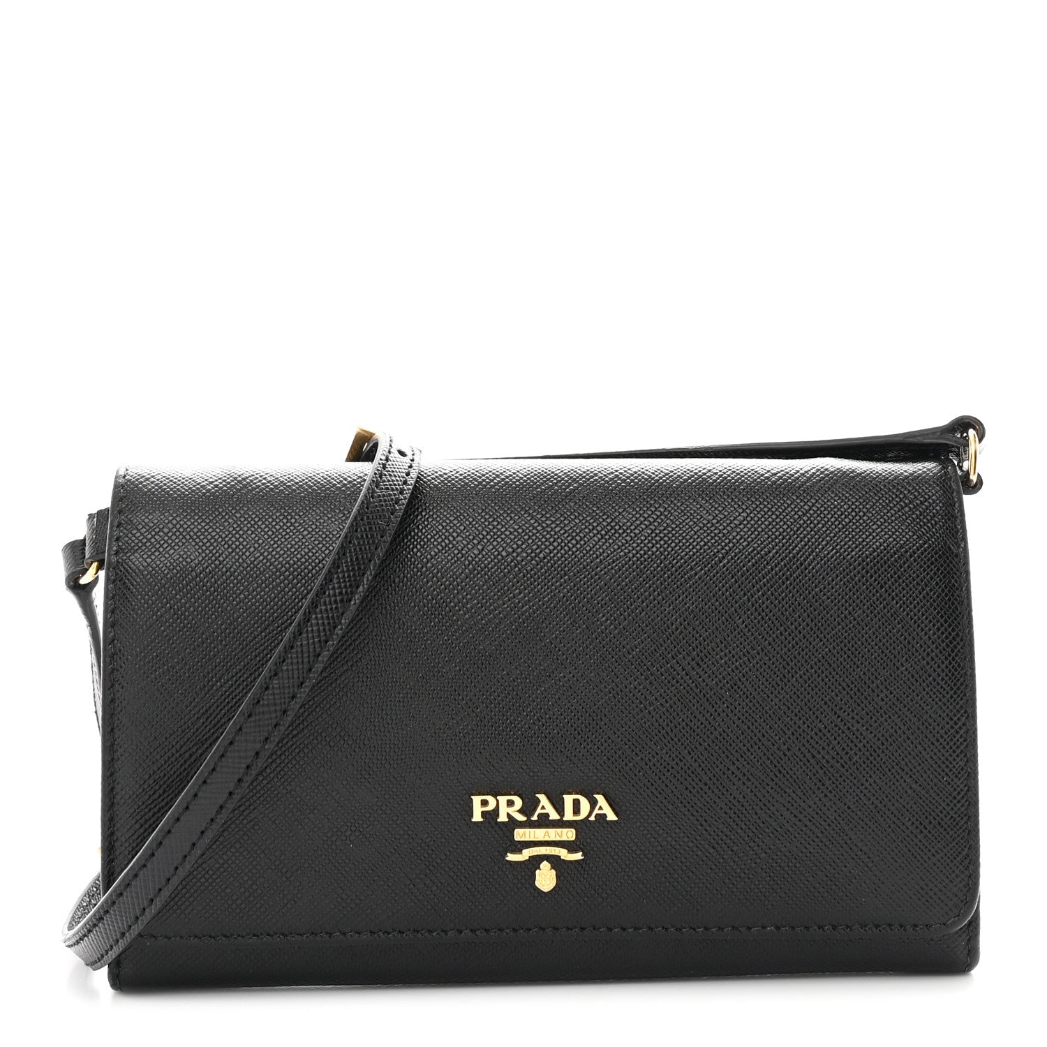 Saffiano Metal Flap Wallet With Strap Black
