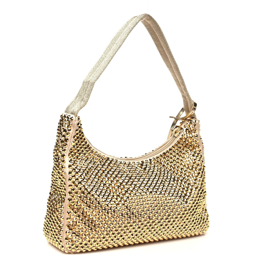 Satin Crystal Mini Re-Edition 2000 Bag Platino