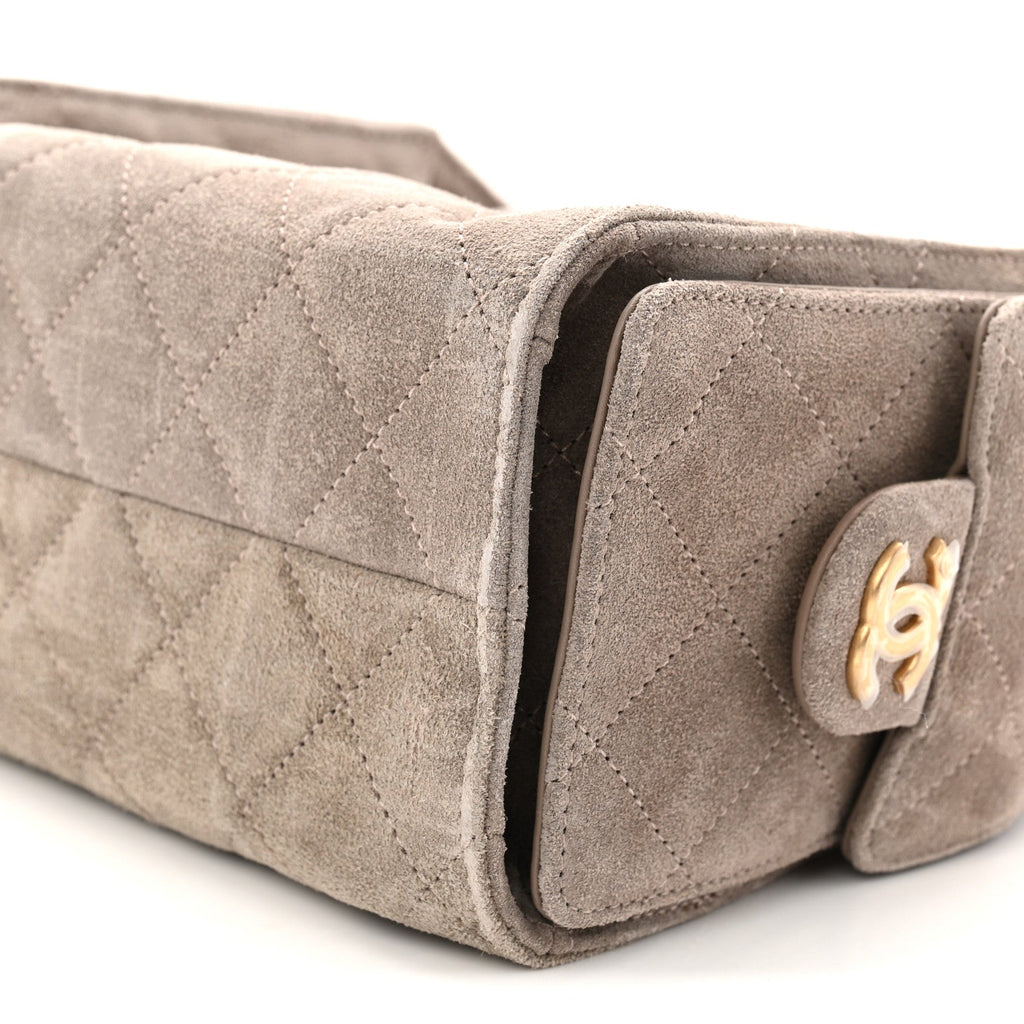 Suede Quilted Mini Chanel 25 Handbag Dark Grey