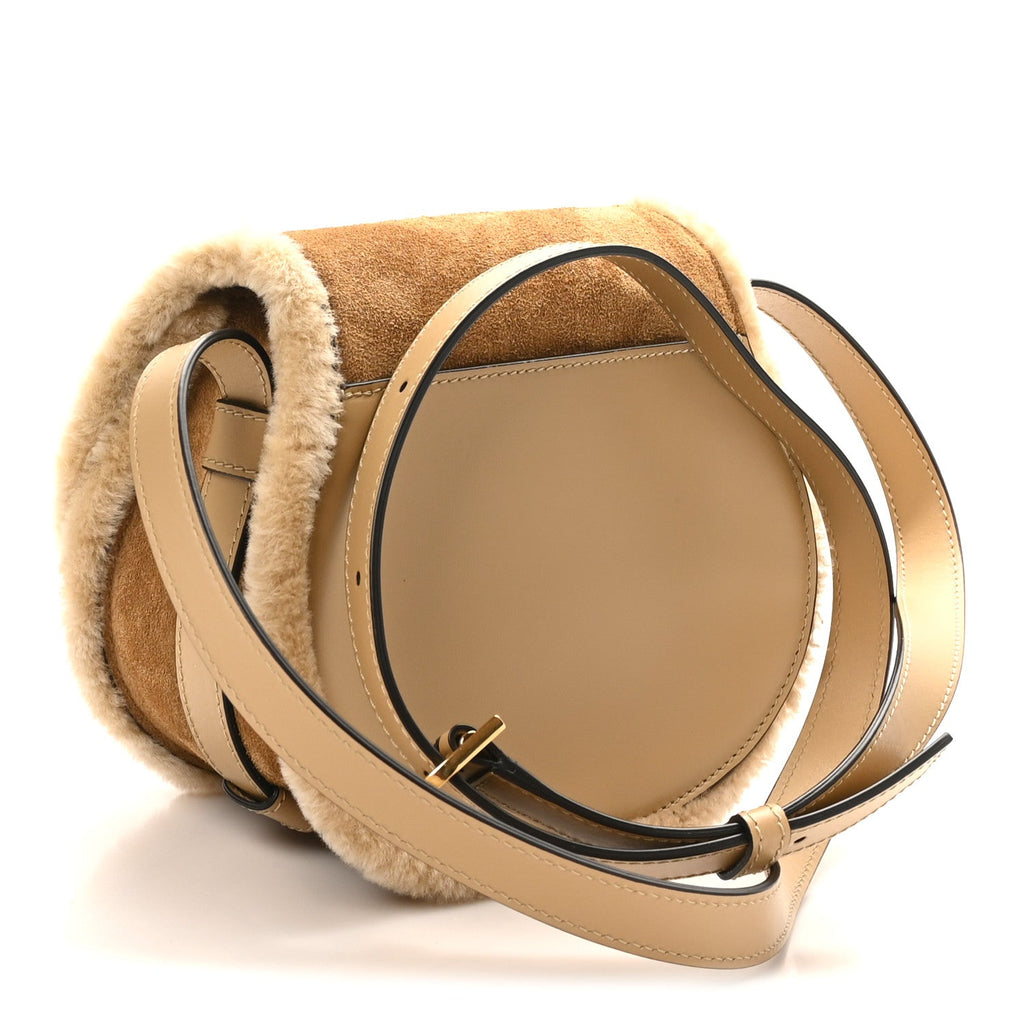 Suede Calfskin Shearling Small Marcie Saddle Bag Summery Beige