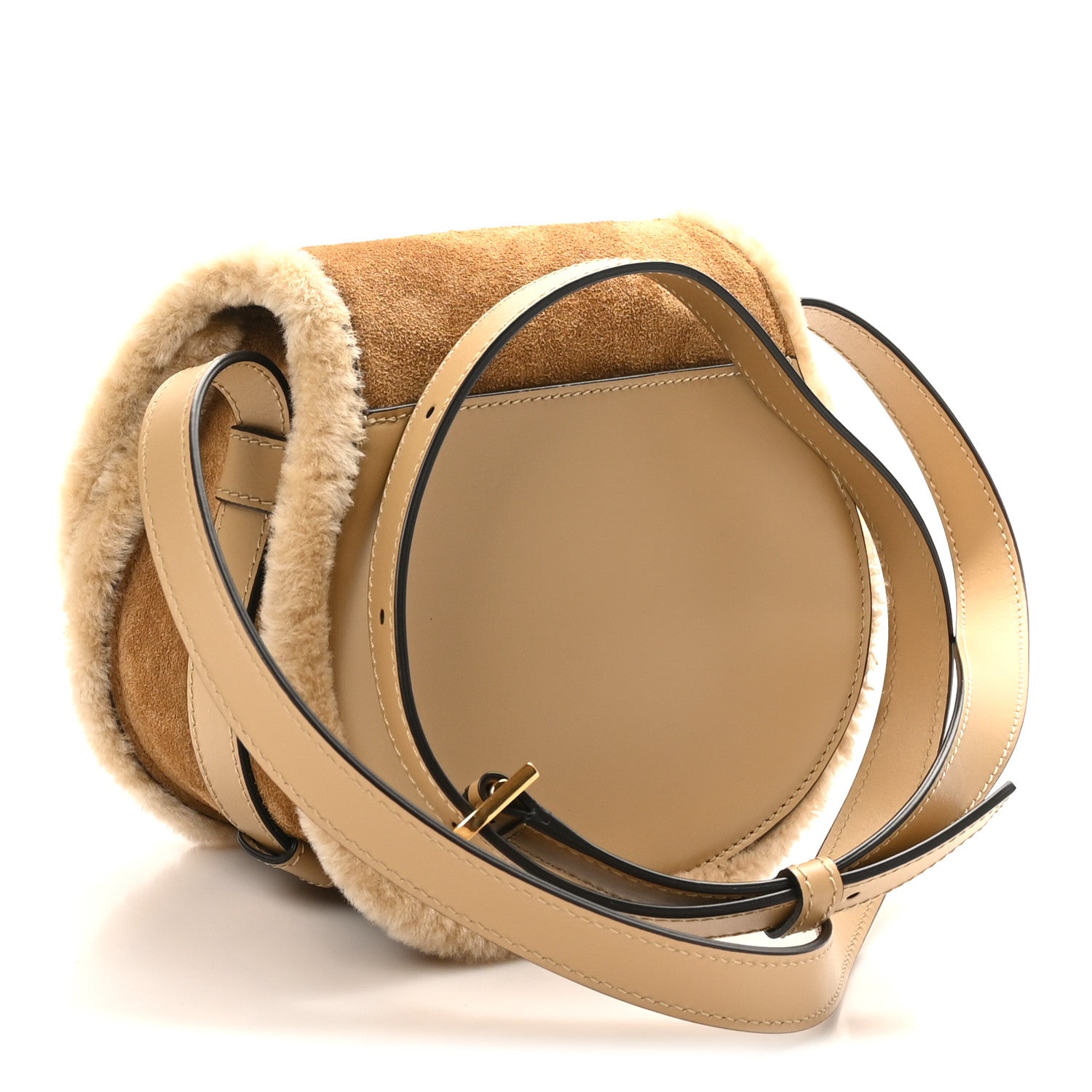 Suede Calfskin Shearling Small Marcie Saddle Bag Summery Beige