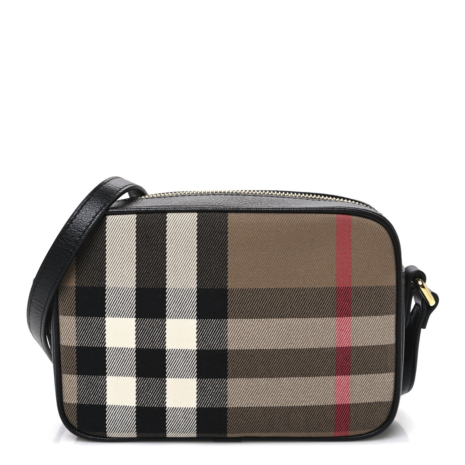 Giant Check Calfskin Small Camera Bag Black