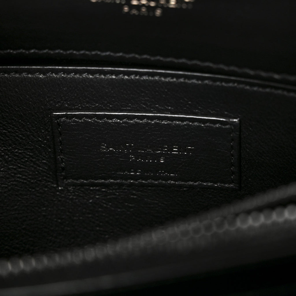 Calfskin Y Quilted Monogram Monochrome Small Loulou Chain Satchel Black
