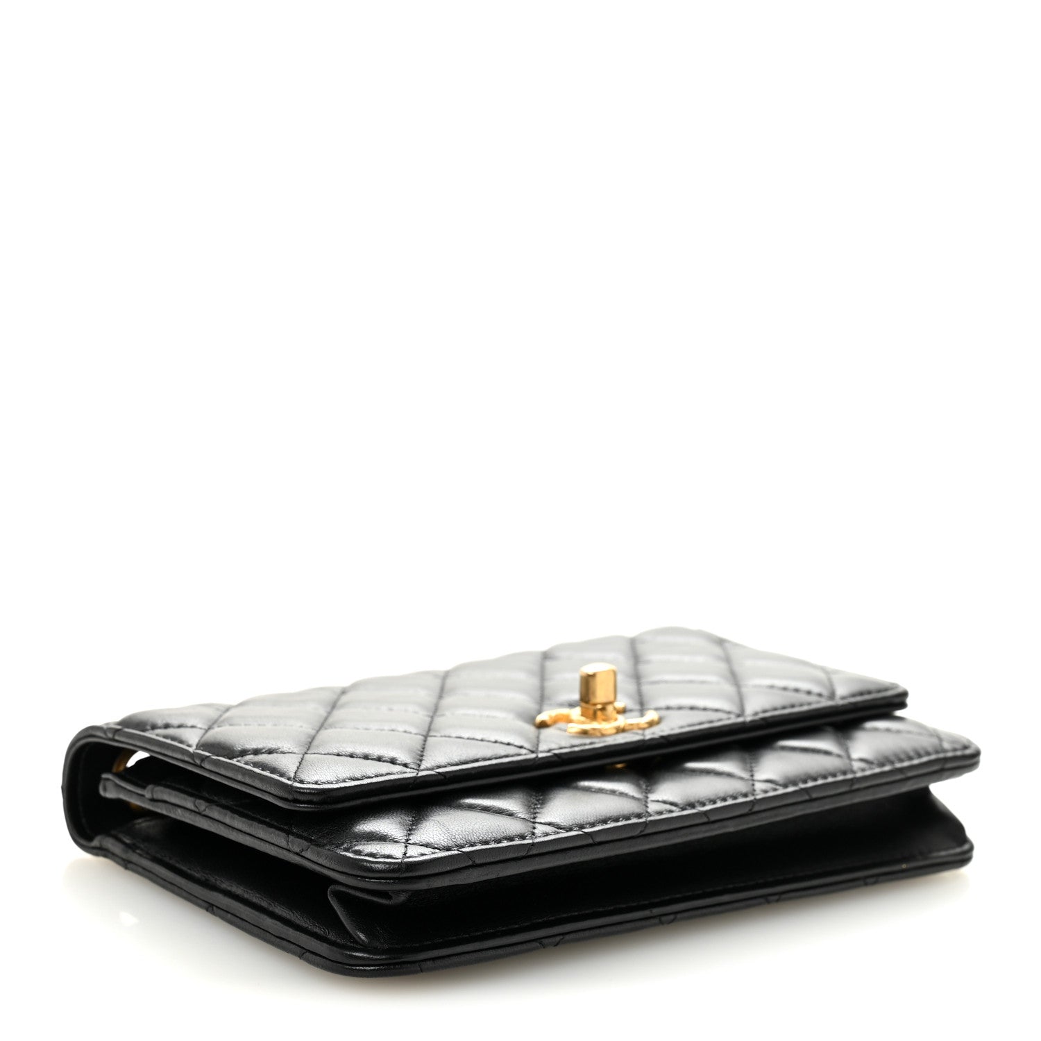 Lambskin Quilted Pillow Crush Wallet On Chain WOC Black