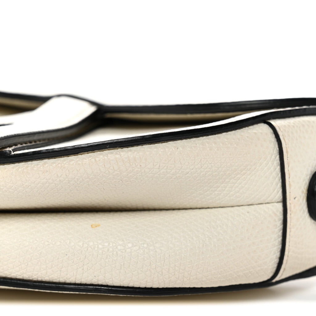 Grained Calfskin Mini Saddle Bag White