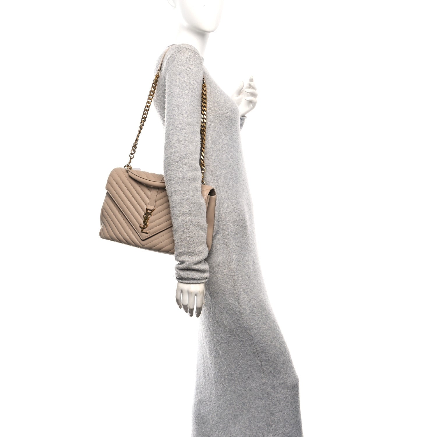 Sheepskin Matelasse Chevron Monogram Large College Satchel Dark Beige