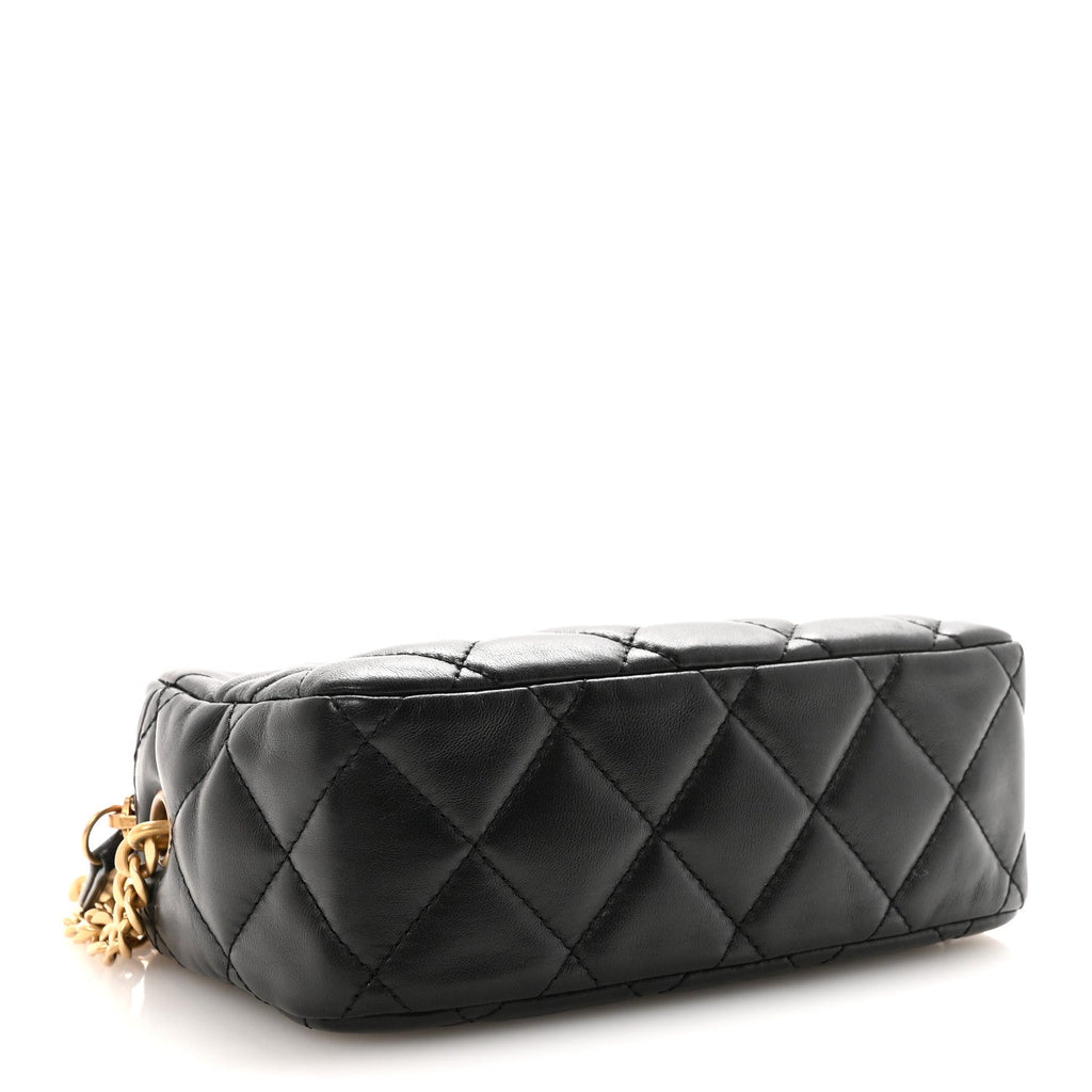 Lambskin Quilted Mini Pillow Crush Camera Case Black