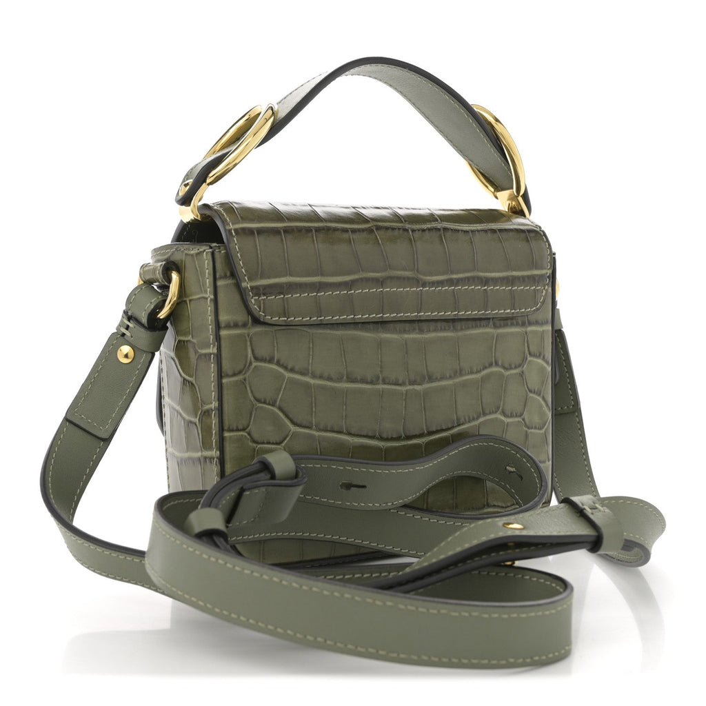 Calfskin Crocodile Embossed Mini C Double Carry Misty Forest