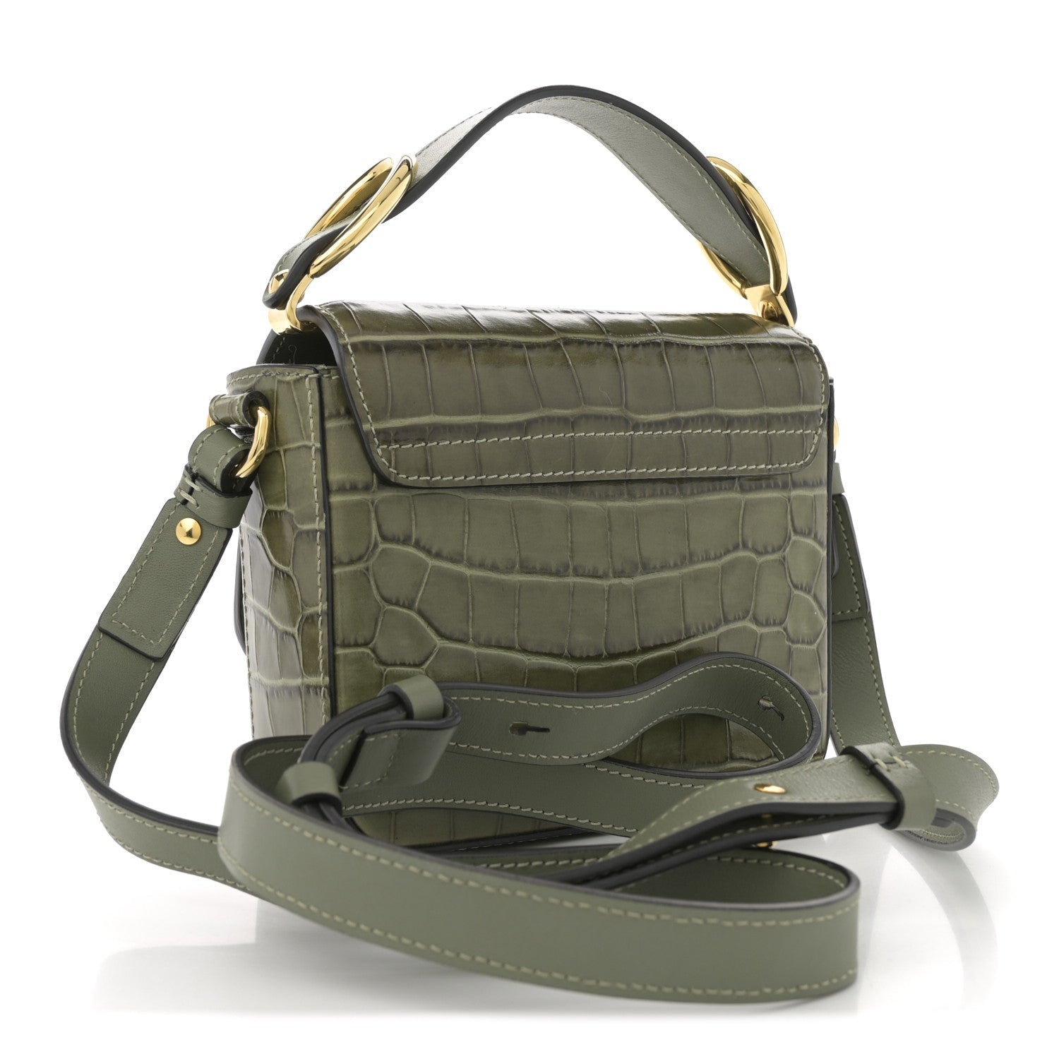 Calfskin Crocodile Embossed Mini C Double Carry Misty Forest
