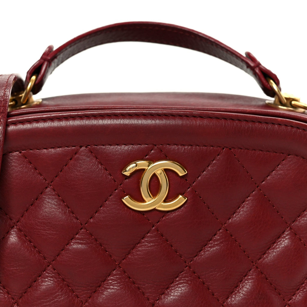 Calfskin Quilted CC Small Vanity Case Dark Red