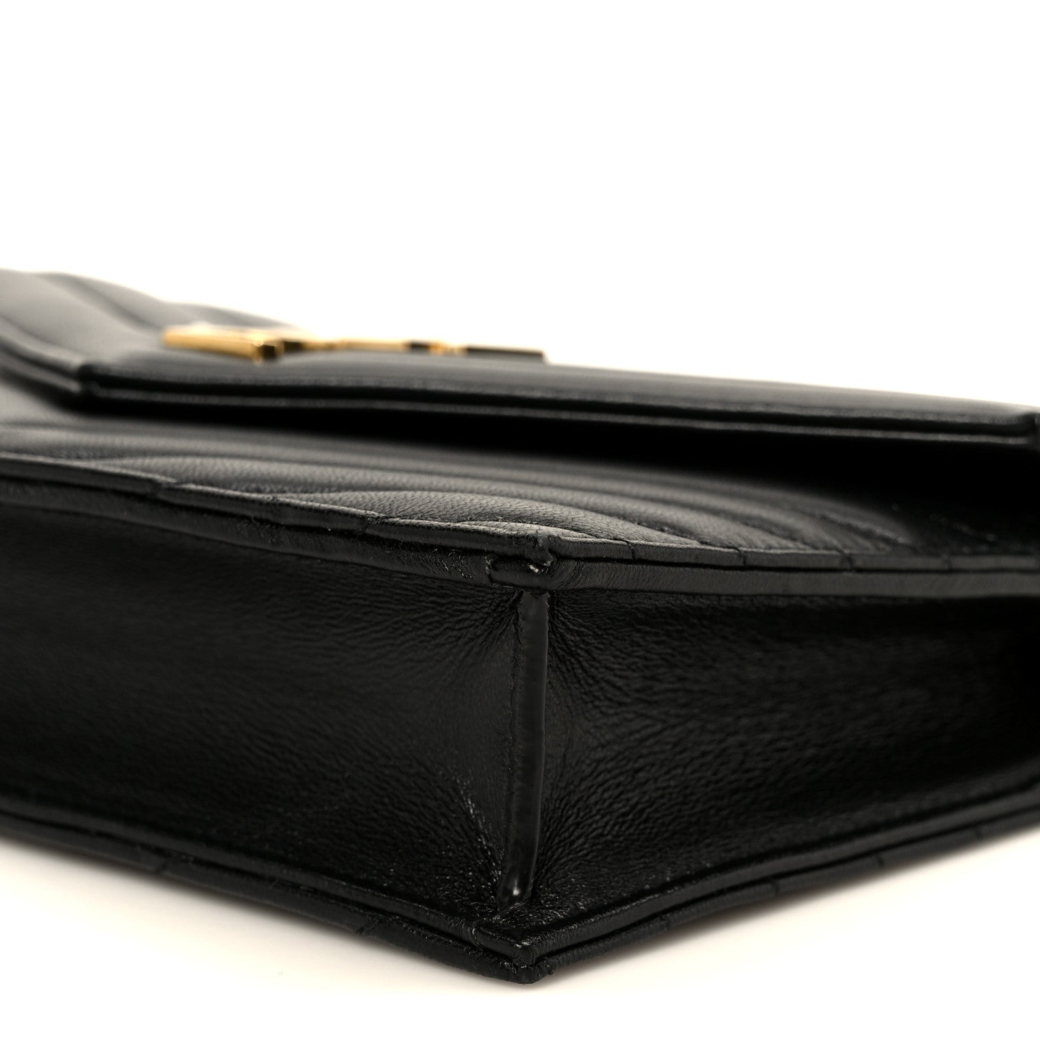 Lambskin Matelasse Chevron Monogram Cassandre Envelope Chain Wallet Black