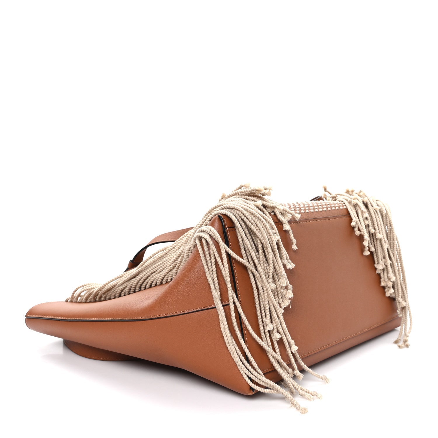 Smooth Calfskin Anagram Fringe Tote Tan