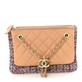 Tweed Lambskin Quilted Pouch Beige Multicolor