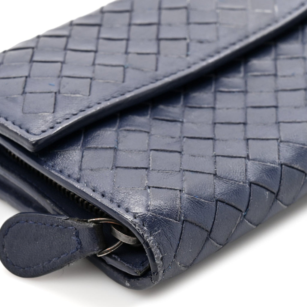 Nappa Intrecciato Continental Flap Wallet Dark Blue