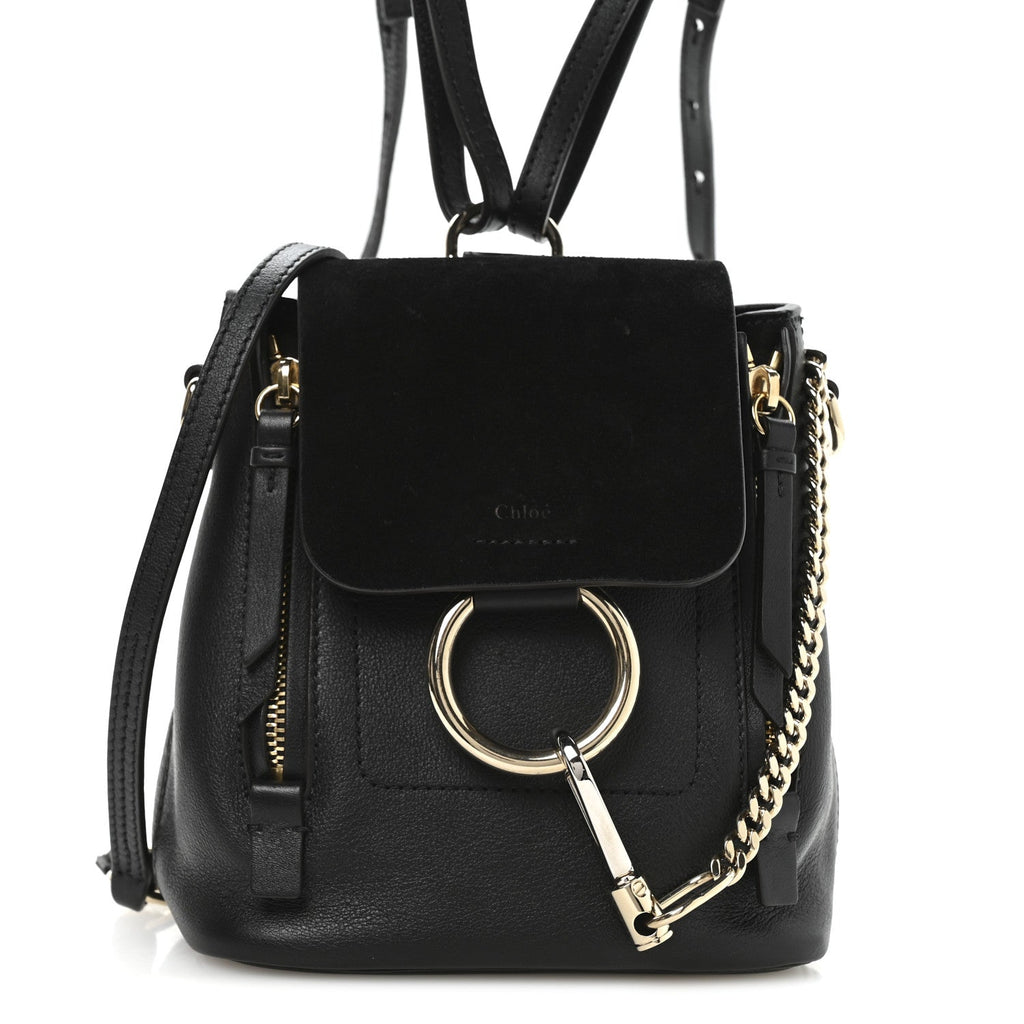 Suede Calfskin Mini Faye Backpack Black