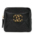 Lambskin Quilted Chanel 19 Zip  Holder Wallet Black