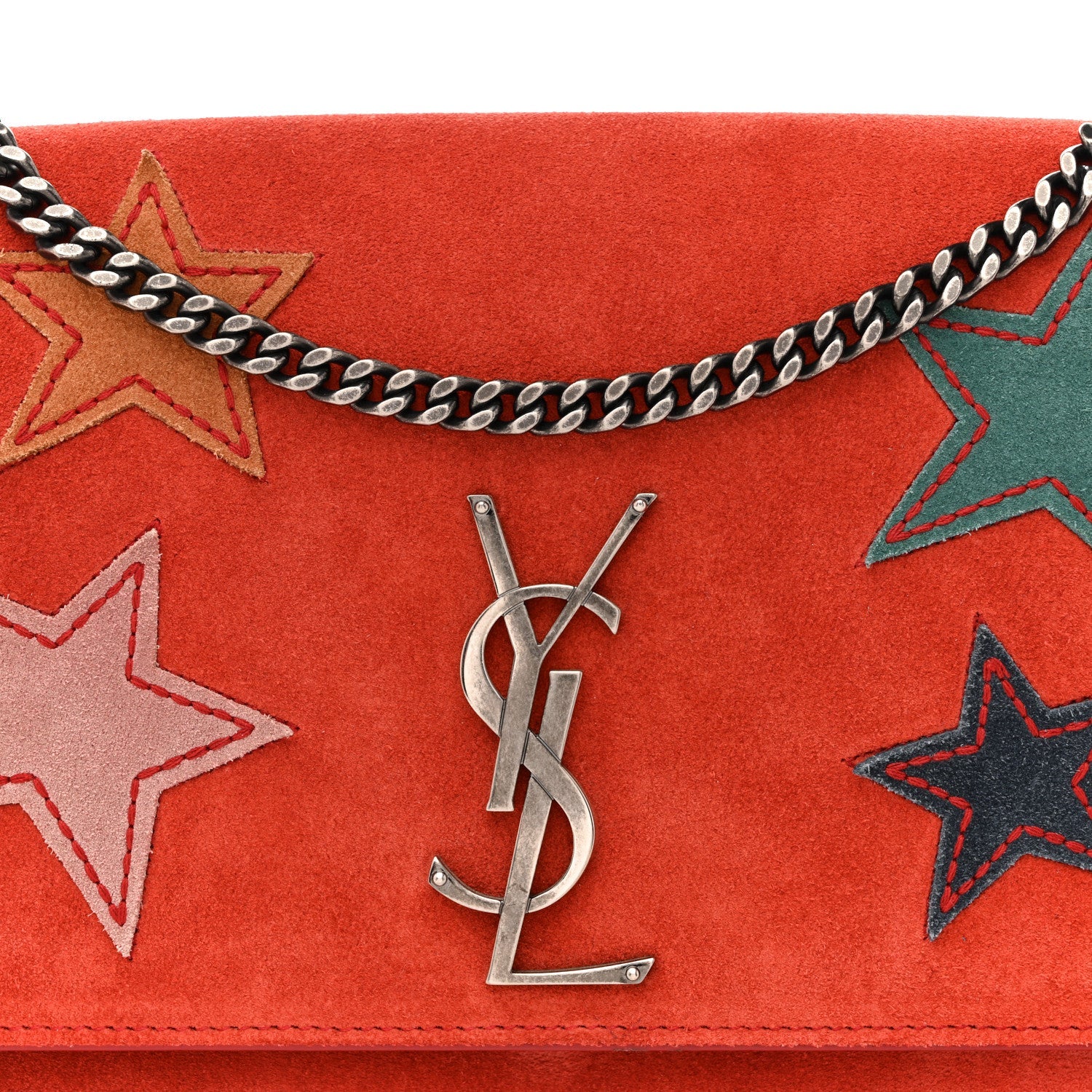 Suede Star Medium Classic Monogram Kate Satchel Berry Red