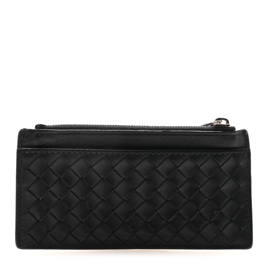 Calfskin Intrecciato Zip  Holder Black