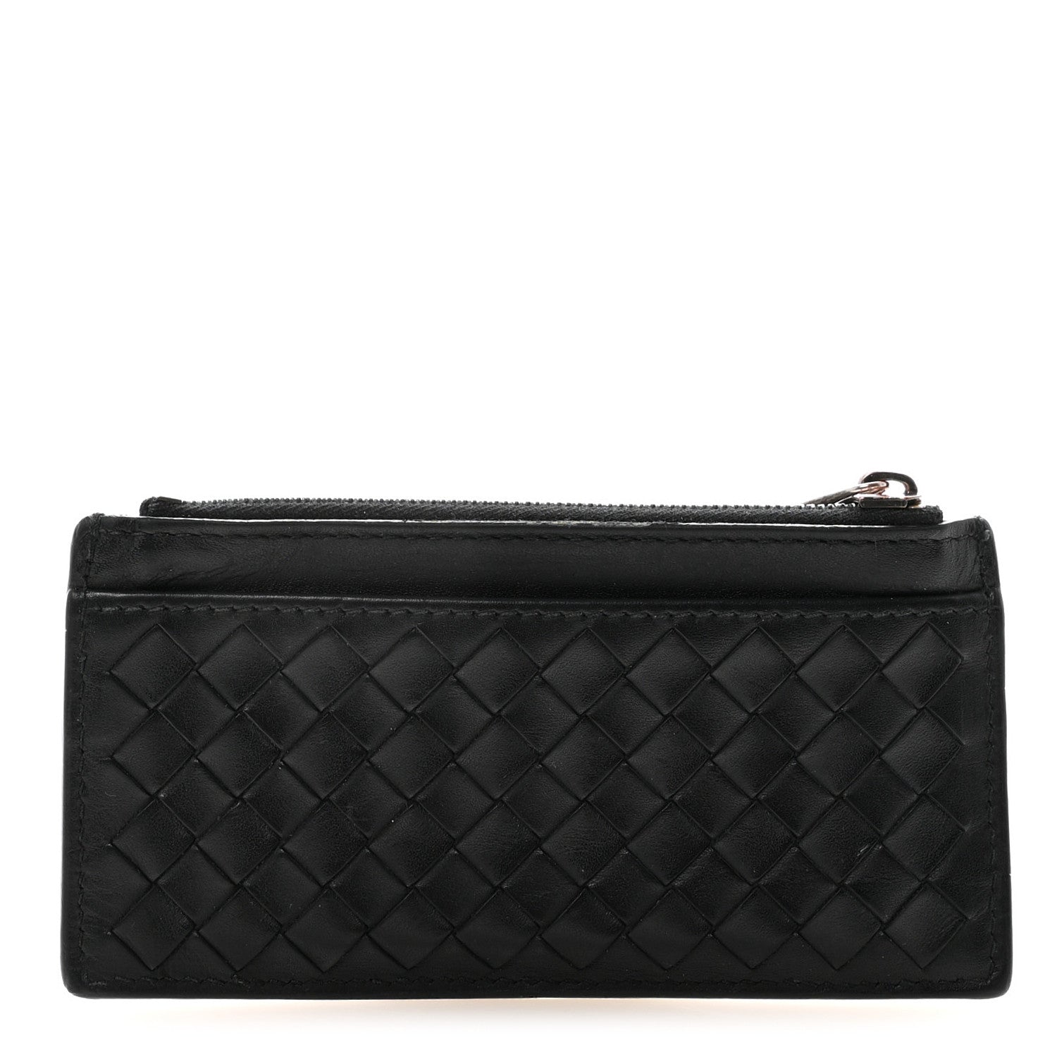 Calfskin Intrecciato Zip  Holder Black