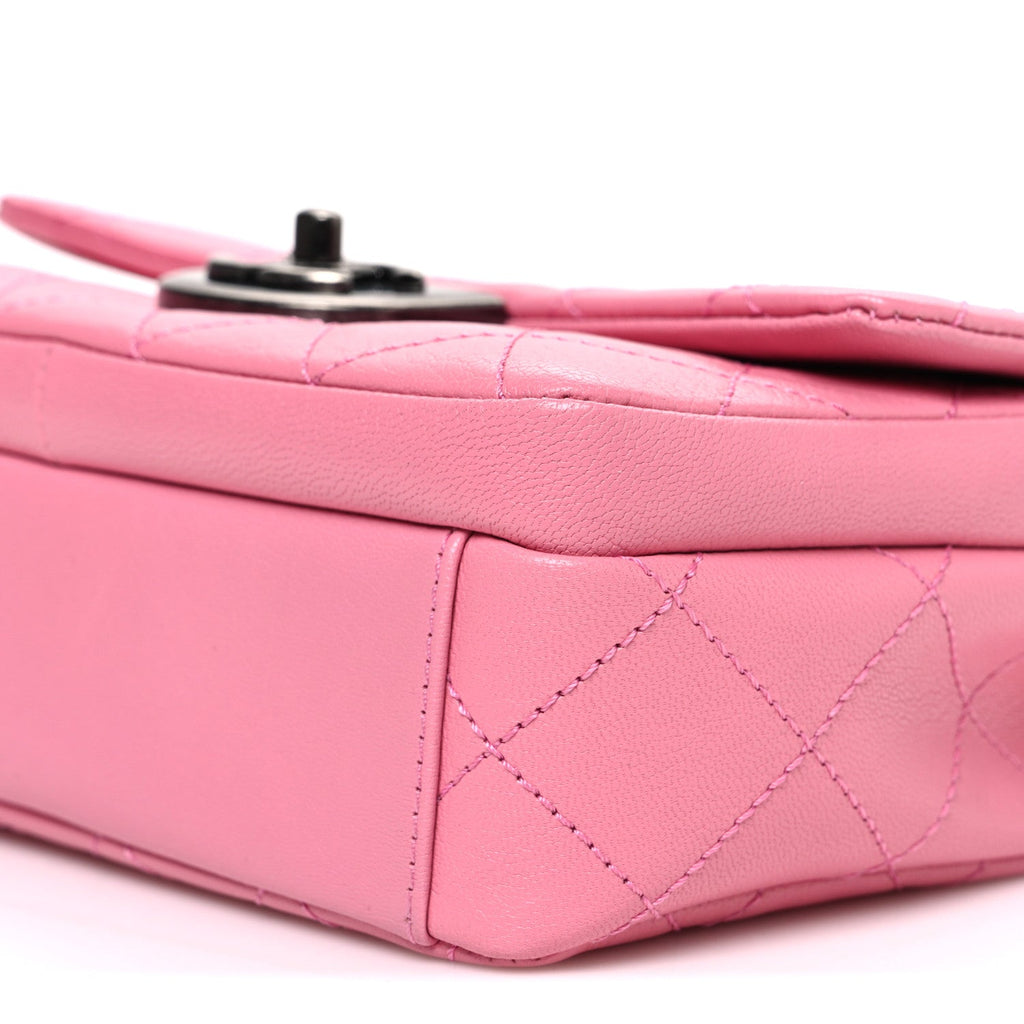 Shiny Goatskin Quilted Small Double Carry Waist Chain Flap Pink