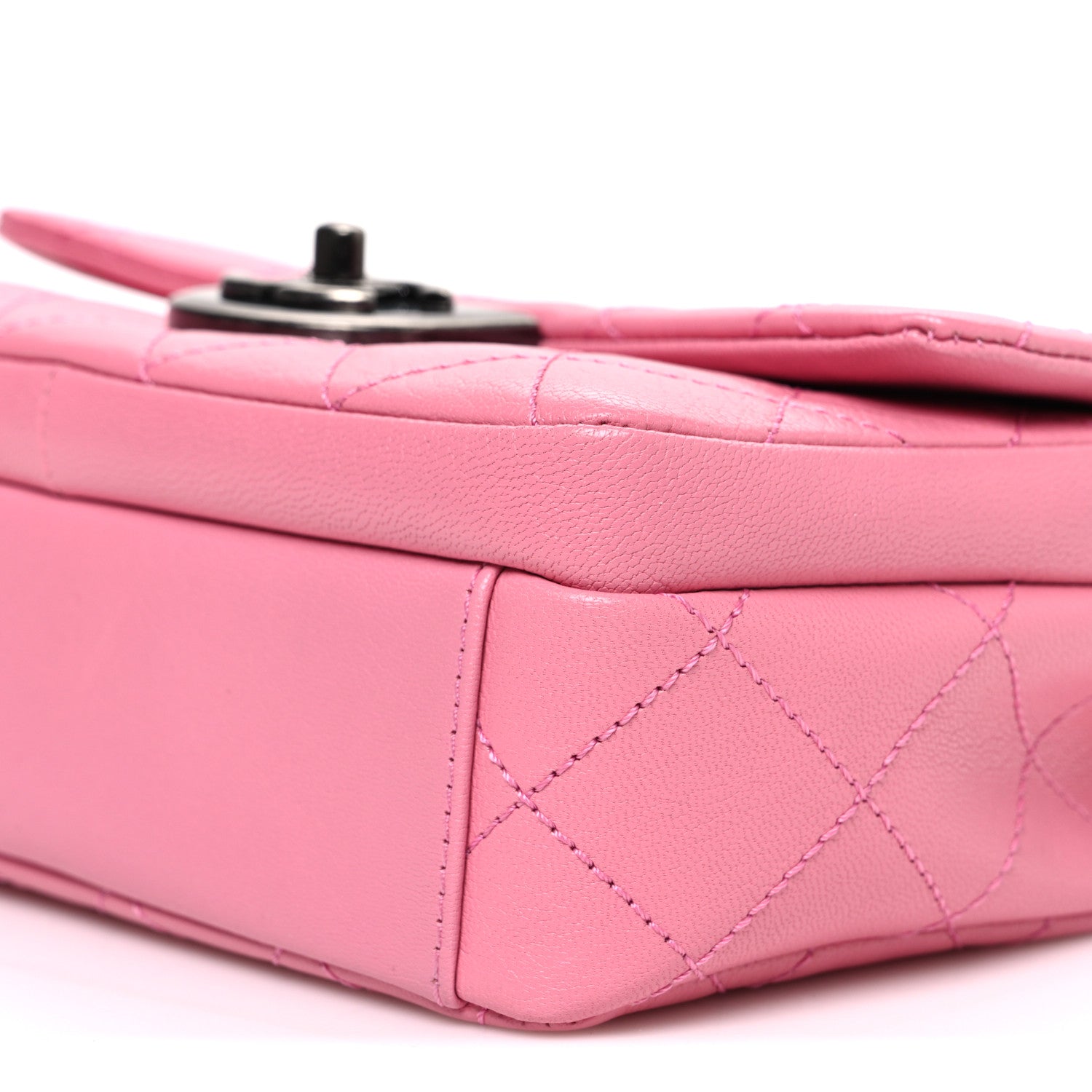 Shiny Goatskin Quilted Small Double Carry Waist Chain Flap Pink
