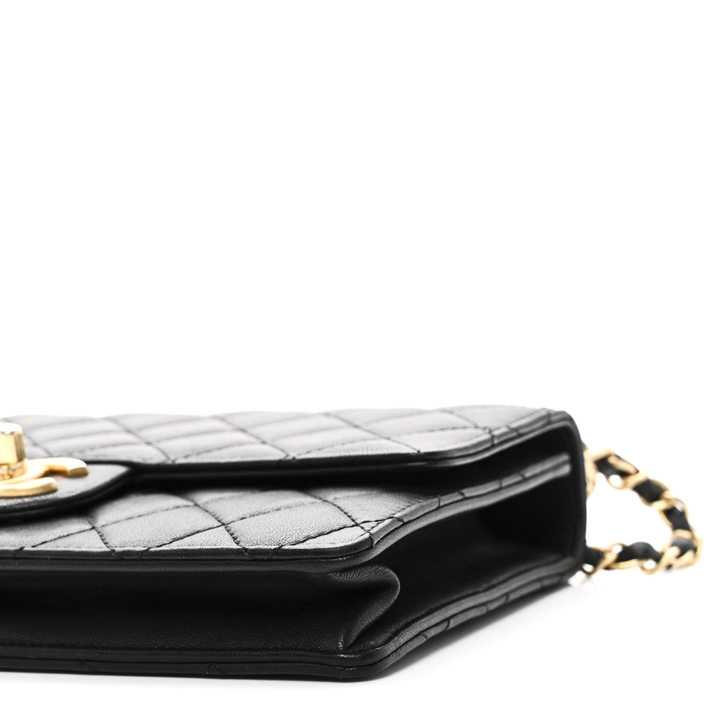 Goatskin Quilted Small Chic Pearls Flap Black