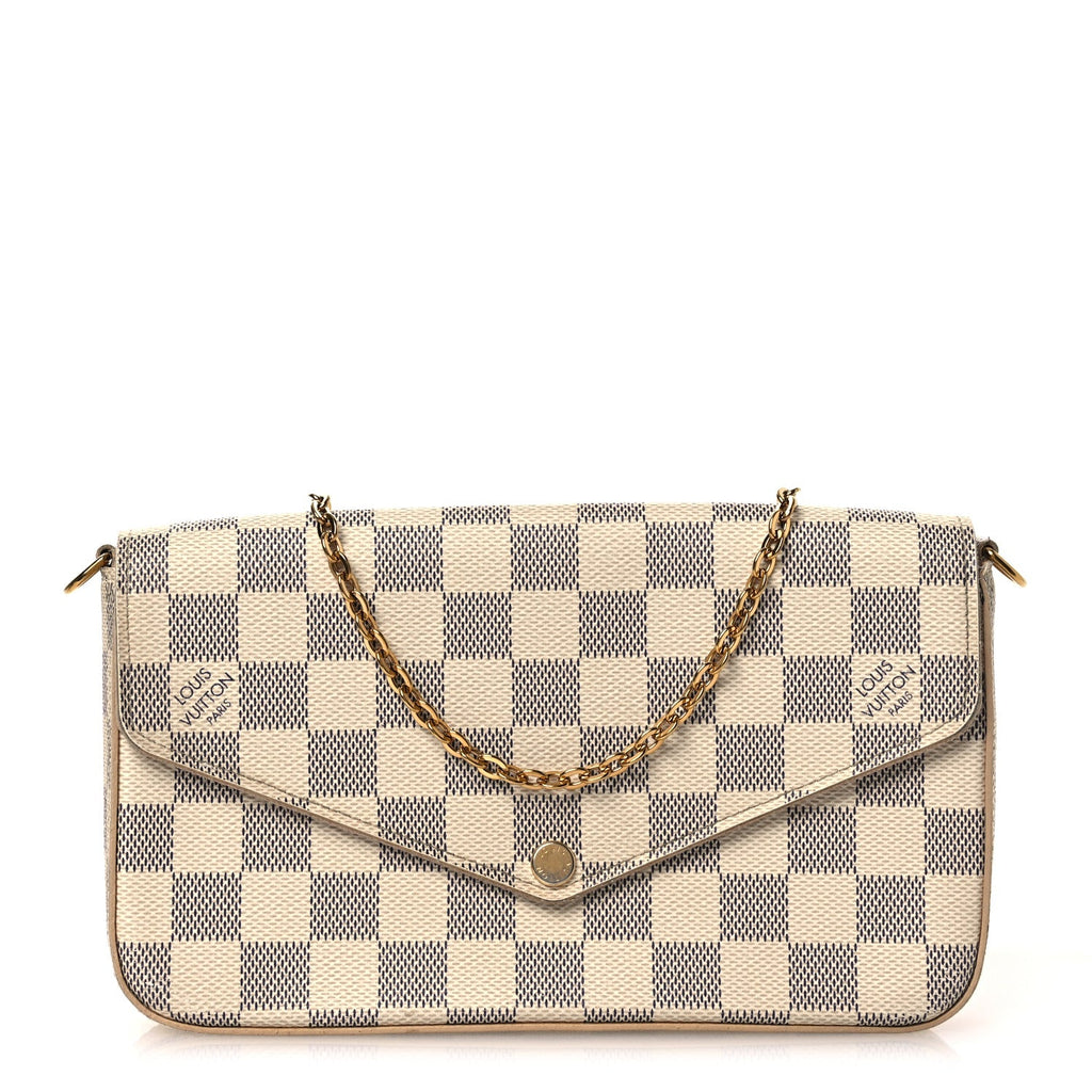 Damier Azur Pochette Felicie Chain Wallet Rose Ballerine