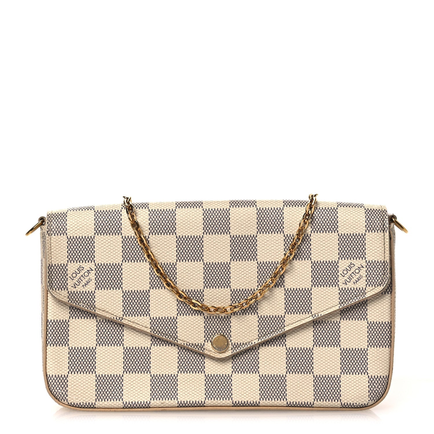 Damier Azur Pochette Felicie Chain Wallet Rose Ballerine