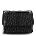 Calfskin Matelasse Monogram Microstud Medium Niki Chain Satchel Black