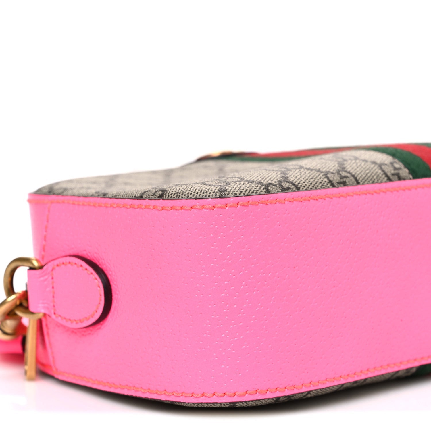 GG Supreme Monogram Textured Dollar Calfskin Web Ophidia Small Crossbody Bag Beige Ebony Fuchsia