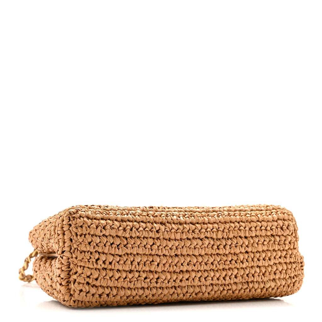 Braided Raffia Nano Kelly Flap Bag Dark Beige