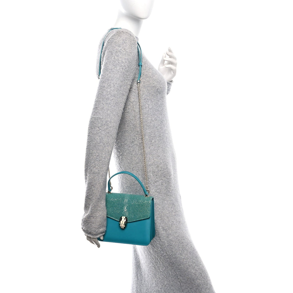 Calfskin Galuchat Serpenti Forever Crossbody Turquoise