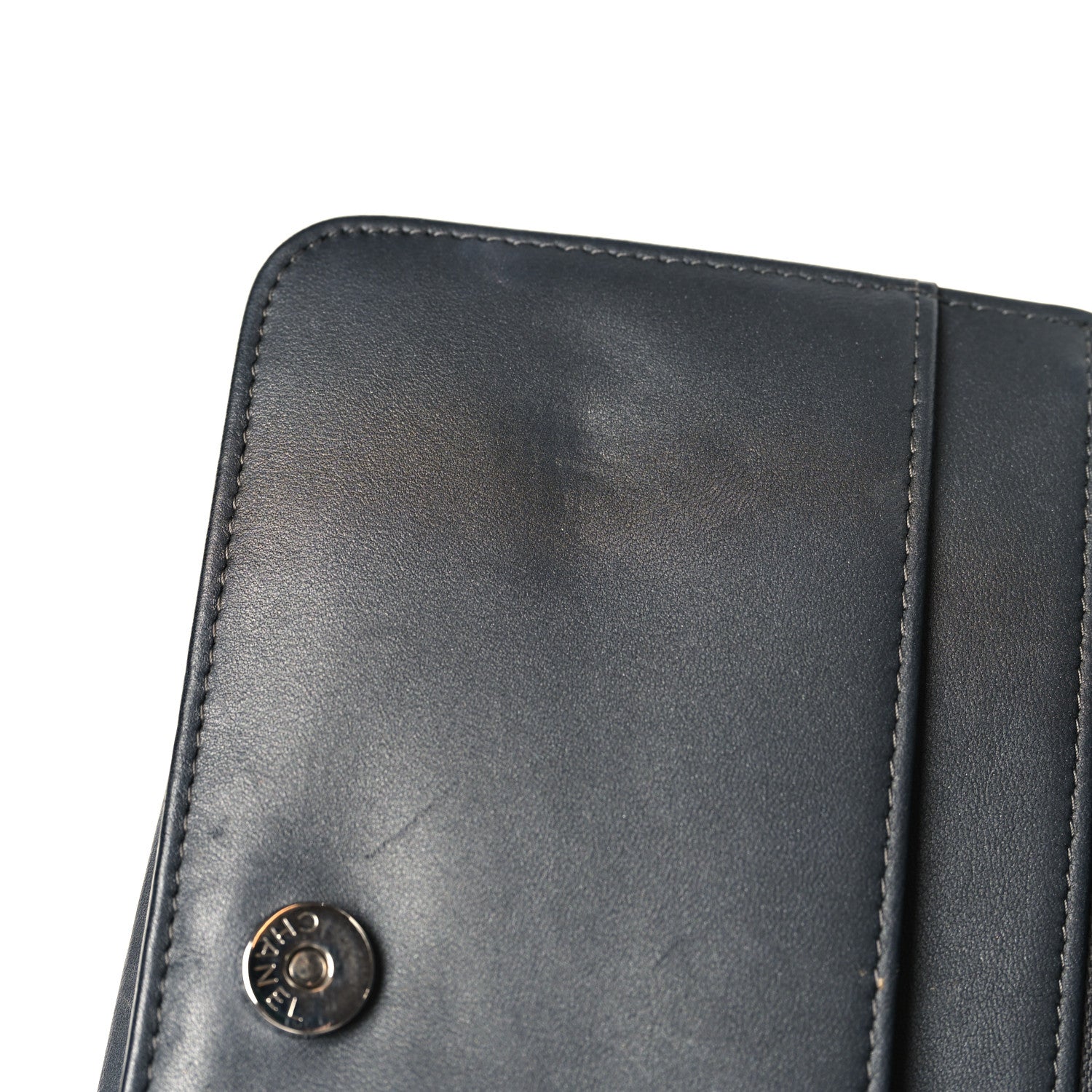 Lambskin Camellia Studded Wallet on Chain WOC Grey