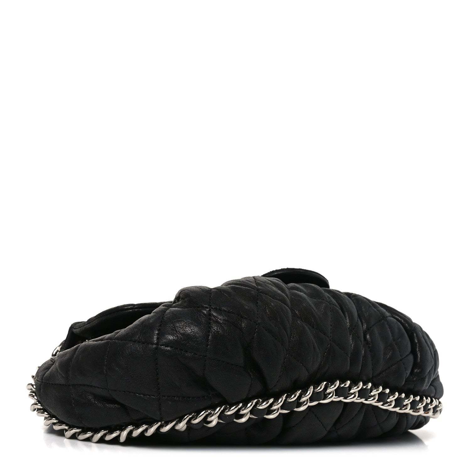 Washed Lambskin Quilted Medium Chain Around Messenger Black
