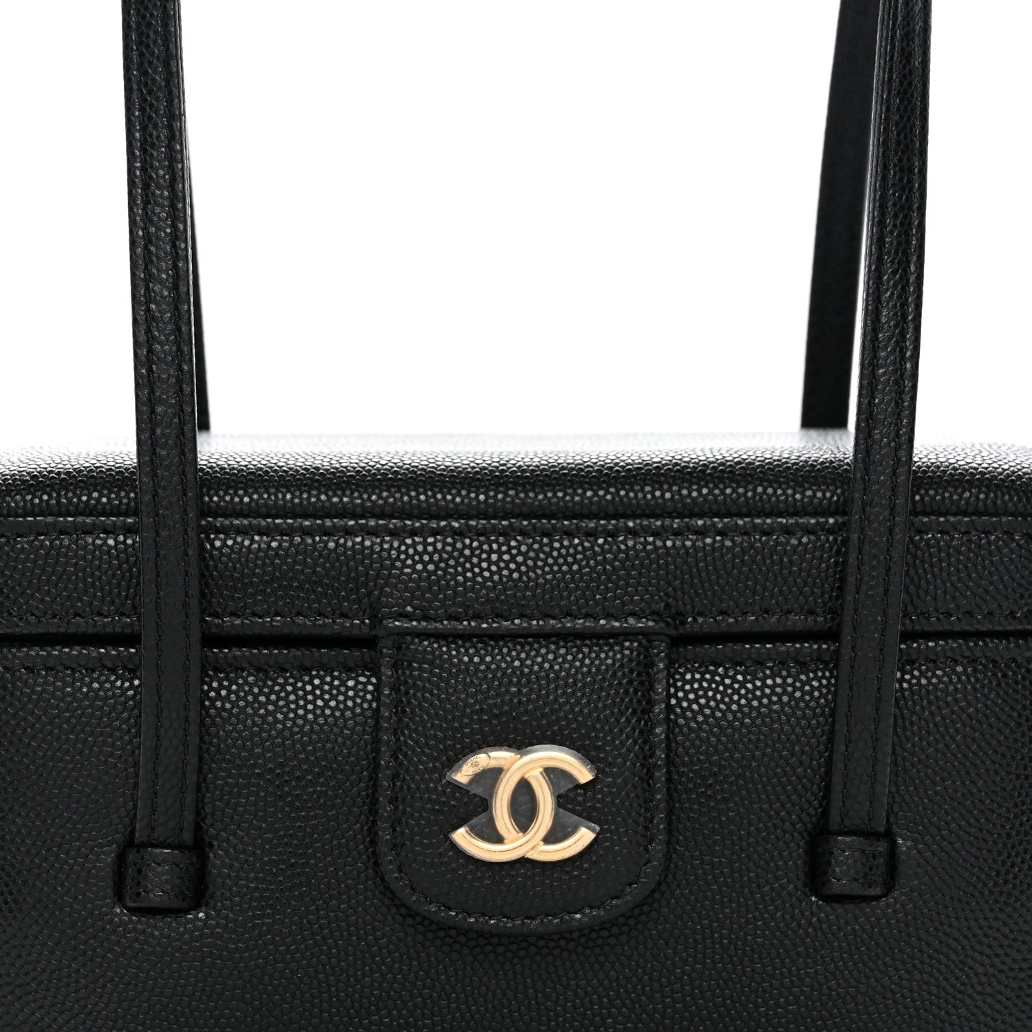 Shiny Caviar Preppy Coco Long Vanity With Strap Black