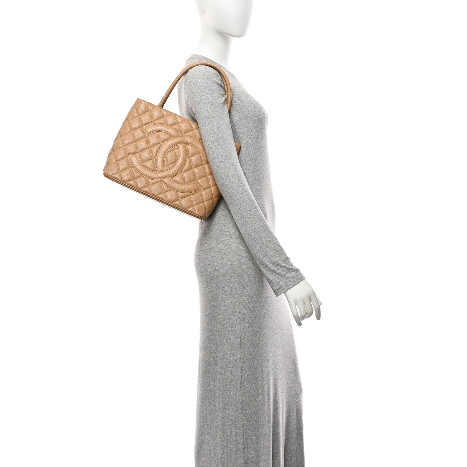 Caviar Quilted Medallion Tote Beige